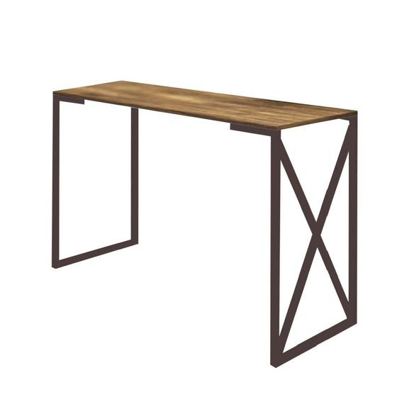 Imagem de Mesa Escrivaninha 90cm Bex Home Office Industrial Consultório Ferro Marrom MDF Rústico - Ahazzo Móveis