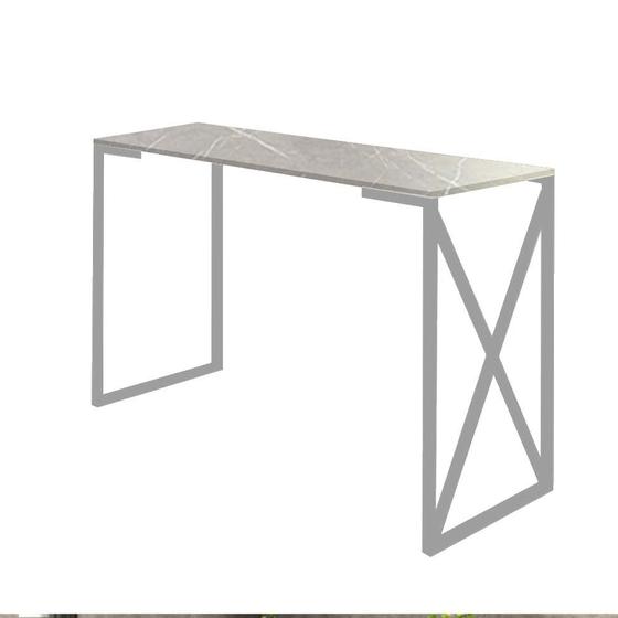 Imagem de Mesa Escrivaninha 90cm Bex Home Office Industrial Consultório Ferro Prata MDF Marmorizado Cinza - Ahz Móveis