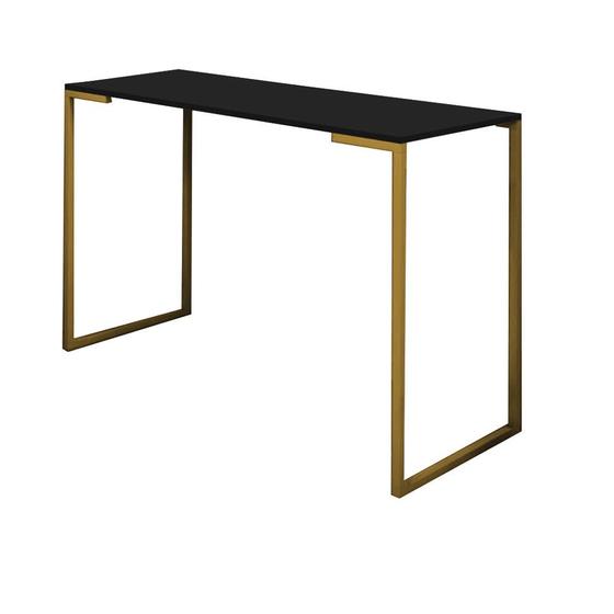 Imagem de Mesa Escrivaninha 90cm Stan Home Office Industrial Consultório Ferro Dourado MDF Preto - Ahz Móveis