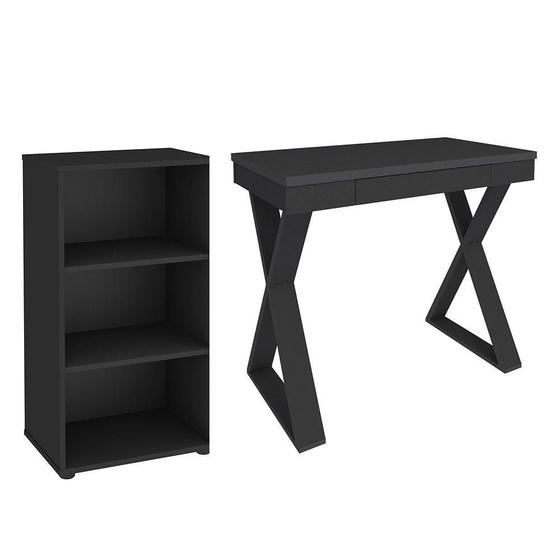 Imagem de Mesa Escrivaninha 90cm Veneti E Estante Livreiro 45x81cm Lean A06 Preto - Mpozenato