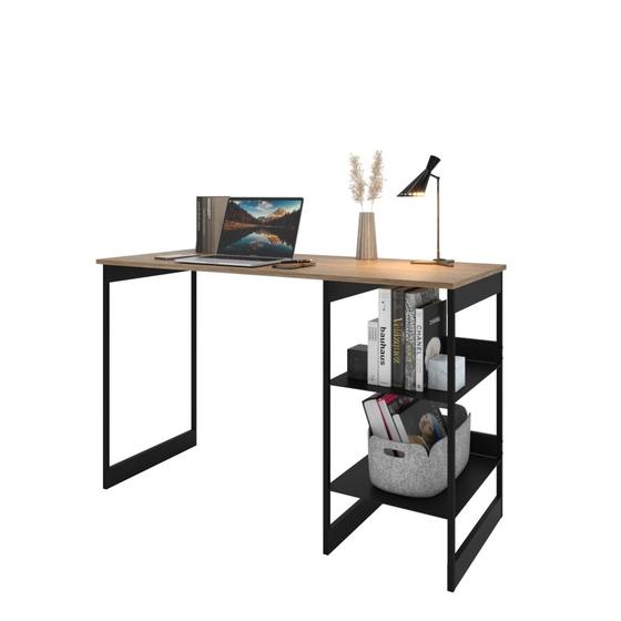 Mesa Escrivaninha com 2 Prateleiras Home Office Strata Panta Lamina com Preto Menor preço em Mesa Escrivaninha com 2 Prateleiras Home Office Strata Panta Lamina com Preto