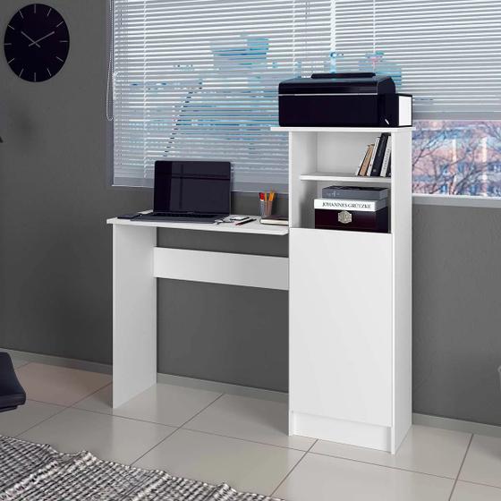 Imagem de Mesa Escrivaninha com Estante Lateral Home Office MDP Branco