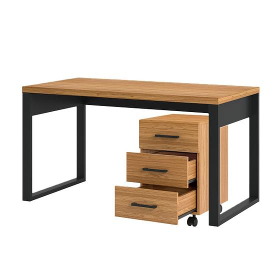 Imagem de Mesa Escrivaninha com Gaveteiro Office Industrial 135x68 Cm MDF Freijó Preto Pradel