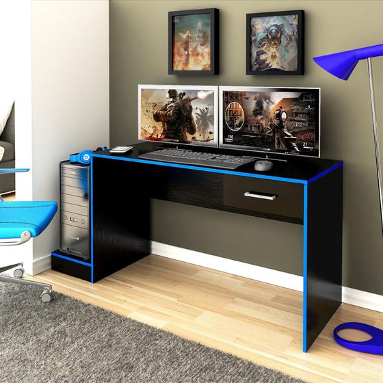 Mesa escrivaninha computador gamer Preto Azul Menor preço em Mesa escrivaninha computador gamer Preto Azul