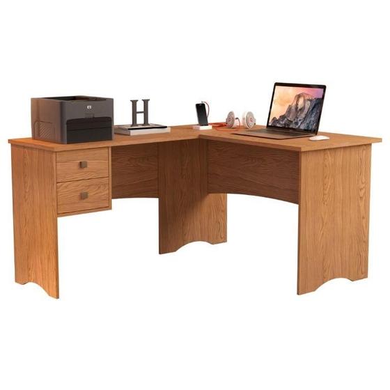 Imagem de Mesa / Escrivaninha de Canto PAR em L Para Escritório/Estudo 2 Gavetas Com Corrediças Metálicas Cor Nature