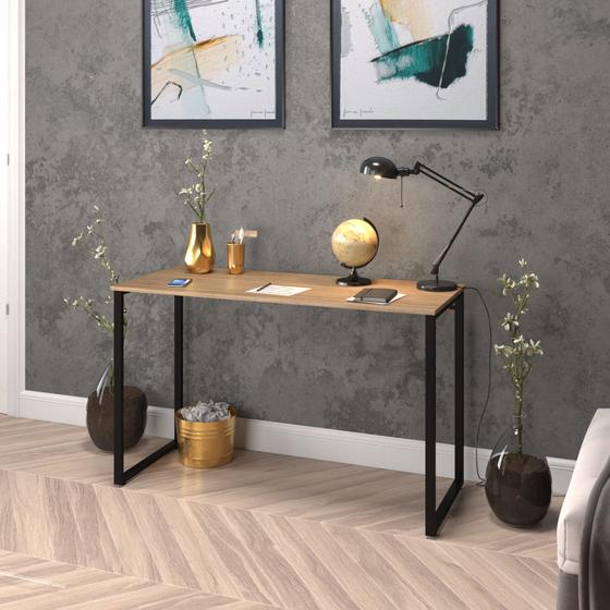 Imagem de Mesa Escrivaninha Decor Escritório Office Industrial Madeira Com Preto 120x50cm