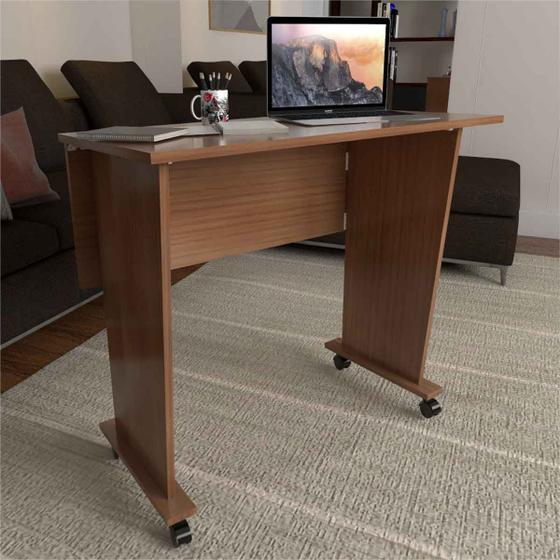 Mesa Escrivaninha Dobrável Wood Com Rodízio Amendoa - Pnr Móveis Menor preço em Mesa Escrivaninha Dobrável Wood Com Rodízio Amendoa - Pnr Móveis