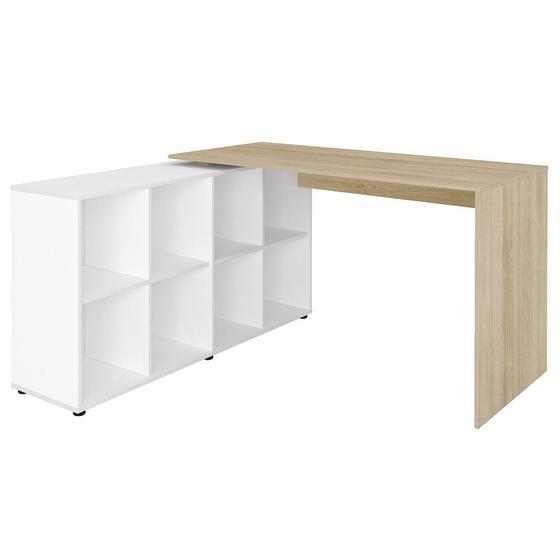 Imagem de Mesa Escrivaninha em L 140x130cm 8 Nichos Eron A06 Carvalho/Branco - Mpozenato