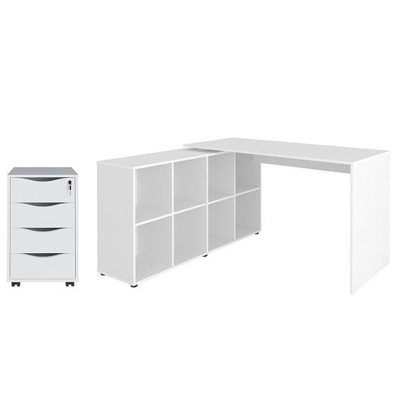 Imagem de Mesa Escrivaninha em L Eron e Gaveteiro com Rodízios Mity A06 Branco - Mpozenato