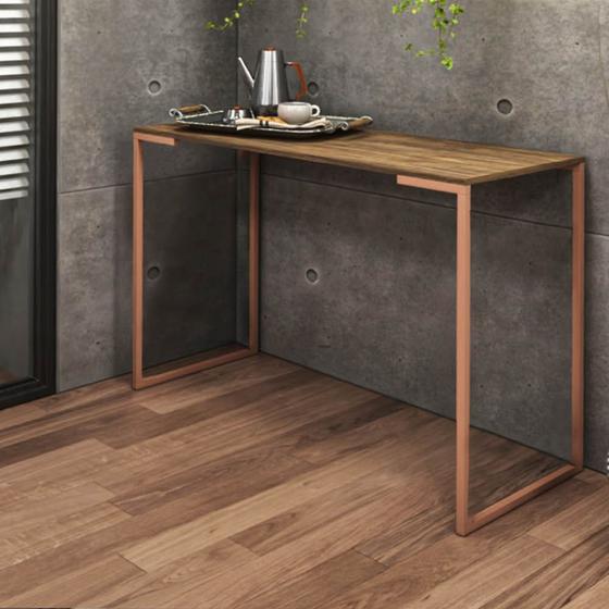 Imagem de Mesa Escrivaninha Escritório e Home Office Ley Industrial Ferro Bronze Tampo MDF Rústico - Ahz Móveis