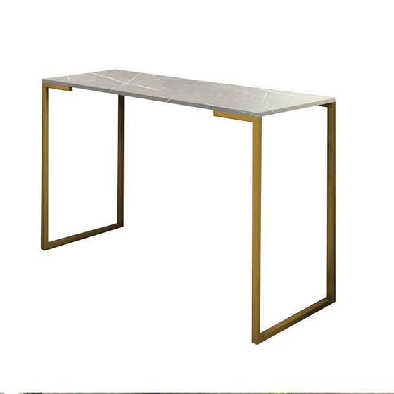 Imagem de Mesa Escrivaninha Escritório e Home Office Stan Industrial Ferro Dourado Tampo Marmorizado Cinza - Ahazzo Móveis