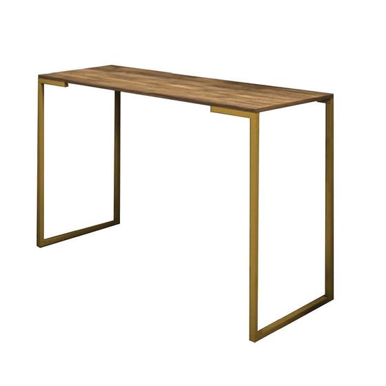 Imagem de Mesa Escrivaninha Escritório e Home Office Stan Industrial Ferro Dourado Tampo MDF Castanho - Ahazzo Móveis