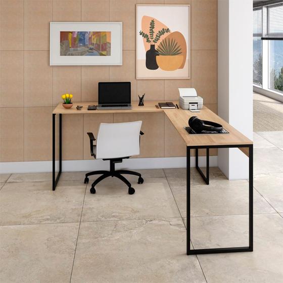 Mesa Escrivaninha Escritório em L Diretor Computador Home Office Industrial Marrom Madeira Preto Menor preço em Mesa Escrivaninha Escritório em L Diretor Computador Home Office Industrial Marrom Madeira Preto