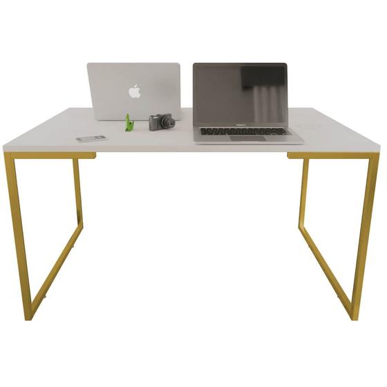 Mesa Escrivaninha Escritório Home Office Industrial Ferro Dourado Tampo Branco 120cm - Folk Móveis é boa?
