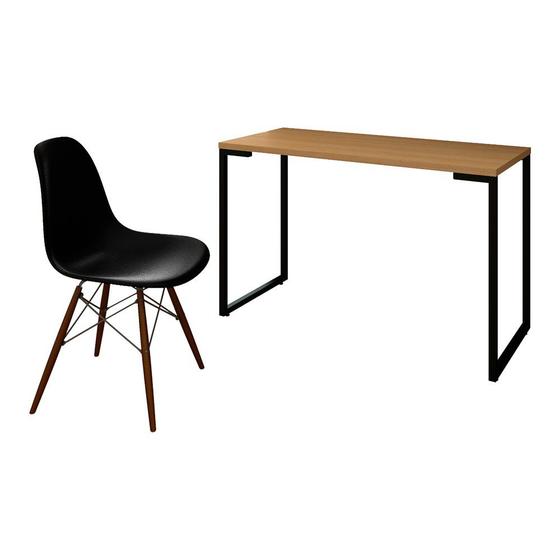 Imagem de Mesa Escrivaninha Fit 120cm Natura e Cadeira Charles FT1 Preta - Mpozenato