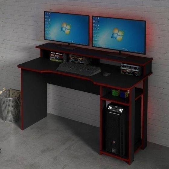 Imagem de Mesa Escrivaninha Gamer com 4 Nichos Tecno Mobili - Preto/Vermelho