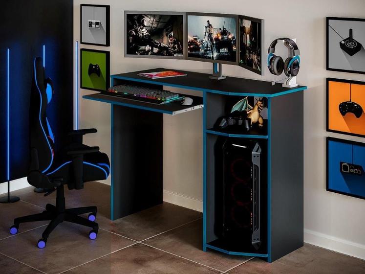 Imagem de Mesa / Escrivaninha Gamer Com Espaço Para CPU Cor Preto/Azul