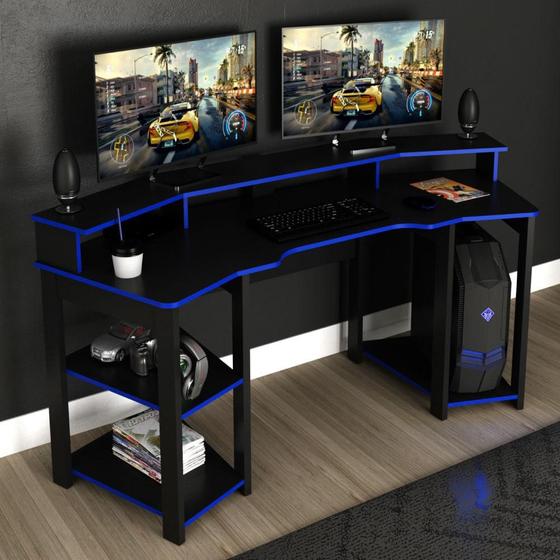 Menor preço em Mesa Escrivaninha Gamer com Gancho para Headset - Preto/Azul