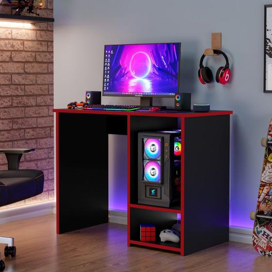 Mesa Escrivaninha Gamer Organizador Home Office Vermelho Menor preço em Mesa Escrivaninha Gamer Organizador Home Office Vermelho
