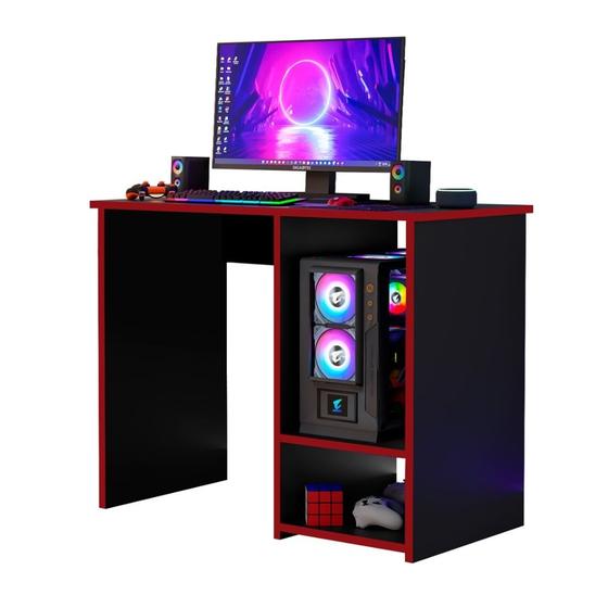 Imagem de Mesa Escrivaninha Gamer Organizador Home Office Vermelho