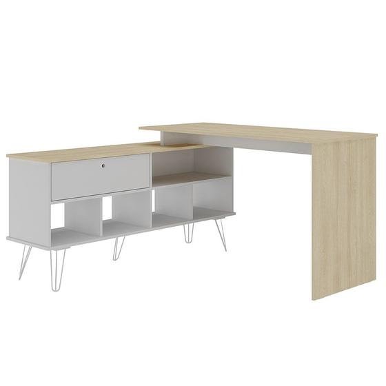 Imagem de Mesa Escrivaninha Industrial 136cm Dhabi A06 Carvalho/Branco - Mpozenato