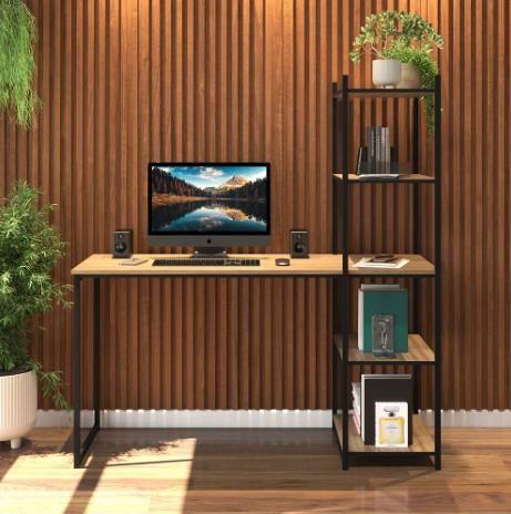 Mesa Escrivaninha Industrial Com Estante De 5 Prateleiras Acopladas Ferro E Madeira Nórdico Vintage Estudo Home Office Madeirado Com Preto Menor preço em Mesa Escrivaninha Industrial Com Estante De 5 Prateleiras Acopladas Ferro E Madeira Nórdico Vintage Estudo Home Office Madeirado Com Preto