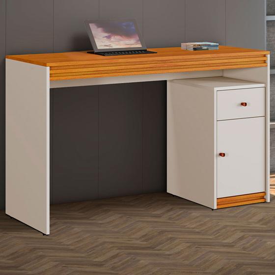 Imagem de Mesa Escrivaninha Madrid 1 Porta 1 Gaveta Off White/Naturalle - Mavaular