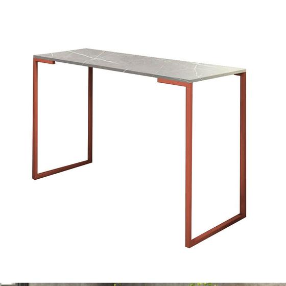 Imagem de Mesa Escrivaninha Mesa de Estudos Stan 90cm Home Office Ferro Bronze MDF Marmorizado Cinza - Ahz Móveis