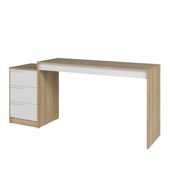 Imagem de Mesa Escrivaninha Para Computador 3 Gavetas Multiuso BRV Marrom Branco