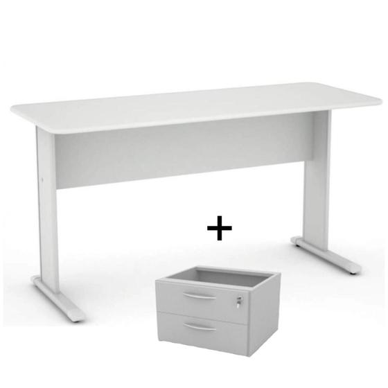 Imagem de Mesa Escrivaninha para computador e notebook Escritório 1,52x0,62m com GAVETAS PANDIN CINZA