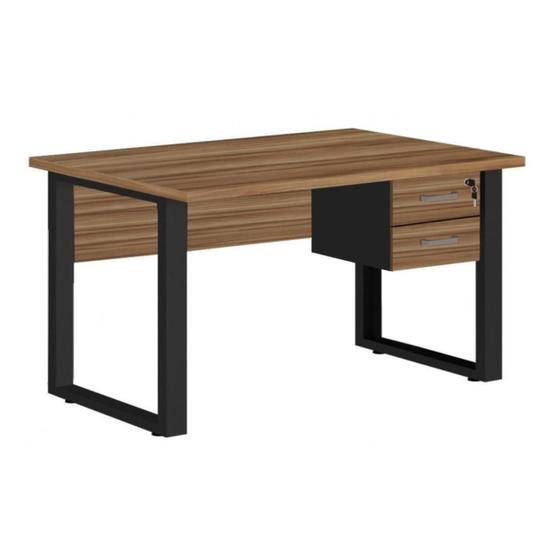 Imagem de Mesa Escrivaninha para computador e notebook Escritório PÉ QUADRO 1,70x0,70m com Gavetas NOGAL SEVILHA/PRETO