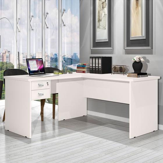 Imagem de Mesa Escrivaninha para Computador em L C/ 2 Gavetas - J&A Taurus - Off White