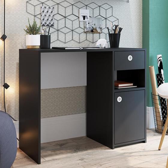 Imagem de Mesa Escrivaninha Para Computador Estudos Com 1 Porta 1 Gaveta Para Escritório Quarto Coimbra Preto