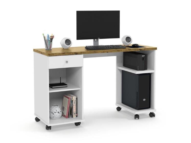 Imagem de Mesa / Escrivaninha Para Computador MI Com Rodízios Cor Branco / Nature