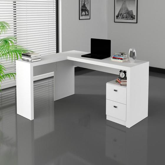Imagem de Mesa Escrivaninha Para Escritório Angular em L com 2 Gavetas