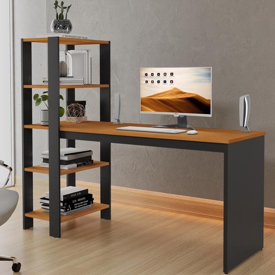 Imagem de Mesa Escrivaninha Para Home Office E Escritório Milão Com Prateleiras Organizadoras Maxi Do Brasil