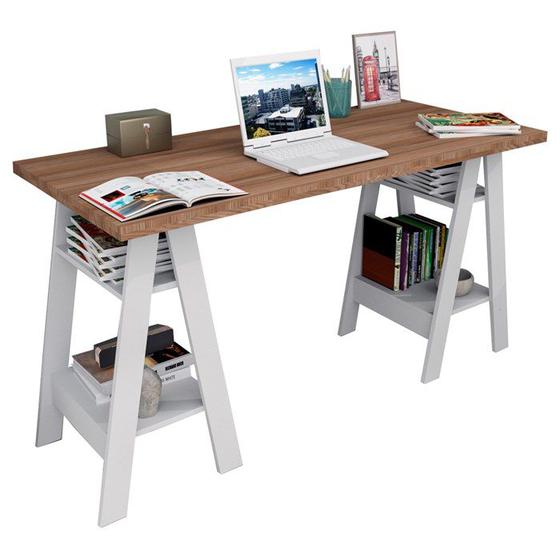 Mesa Escrivaninha Self ESC3003 Castanho Branco APT Milani Store Menor preço em Mesa Escrivaninha Self ESC3003 Castanho Branco APT Milani Store