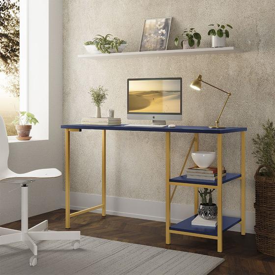 Imagem de Mesa Escrivaninha Star Para Notebook Office Star 120cm com 2 Prateleiras KLM Móveis