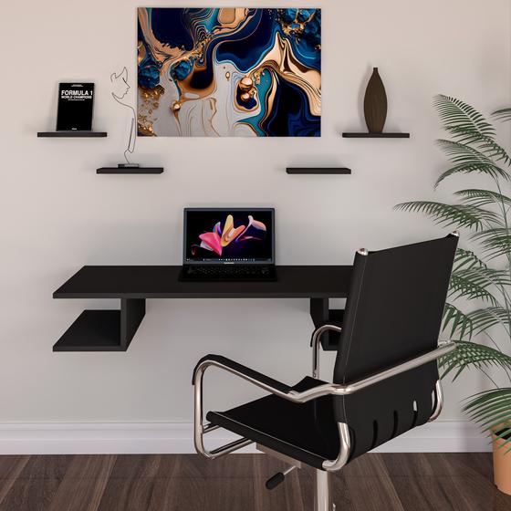 Imagem de Mesa Escrivaninha Suspensa Trabalho Escritório Quarto Prateleira Decoração MDF
