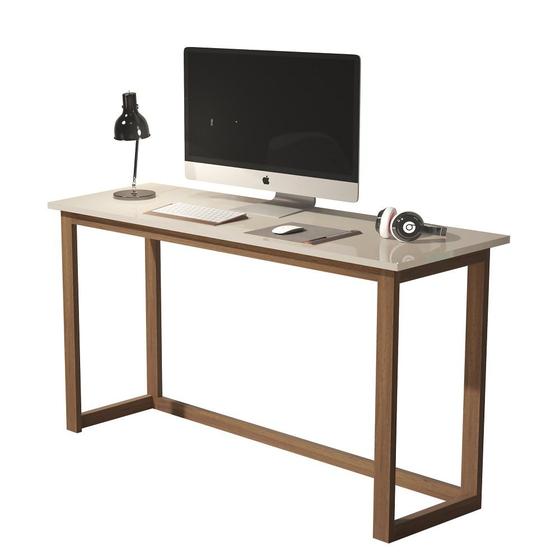 Imagem de mesa estudo  compacta para quarto off white 120CM  com pés em madeira natural.