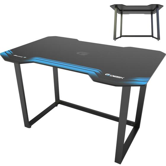 Imagem de Mesa Fortrek Com Pés Niveladores Estrutura em Aço Reforçado Tampo em  Mdf Cor Preto e Azul Para Pc Gamer Notebook Acer Dell Sansung