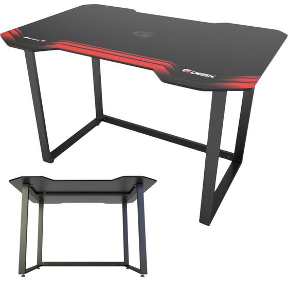 Imagem de Mesa Fortrek Gamer Suporte Tampo Mdf e Aço Reforçado Escrivaninha  Tamanho Grande Cor Vermelho e Preto Com Pés Niveladores