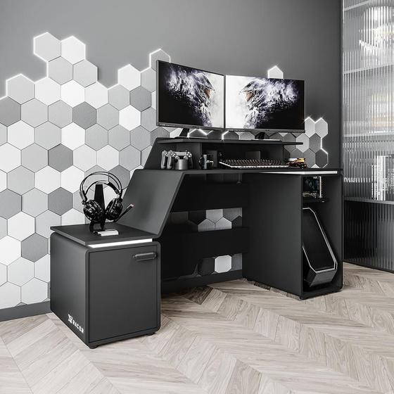 Mesa Gamer E Escritório Xt Racer Space Two Politorno Preto/Branco Menor preço em Mesa Gamer E Escritório Xt Racer Space Two Politorno Preto/Branco