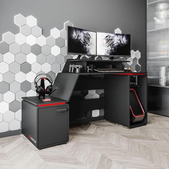 Mesa Gamer E Escritório Xt Racer Space Two Politorno Preto/Vermelho Menor preço em Mesa Gamer E Escritório Xt Racer Space Two Politorno Preto/Vermelho