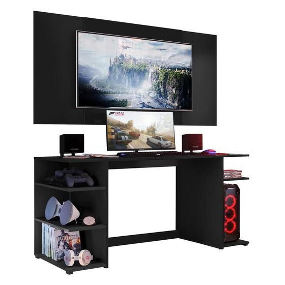 Mesa Gamer Escrivaninha com Painel TV 65" Guilda Multimóveis Preta Menor preço em Mesa Gamer Escrivaninha com Painel TV 65" Guilda Multimóveis Preta