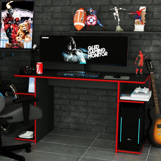 Mesa Gamer Escrivaninha Trinity com 5 Nichos - Preto/Vermelho é boa?