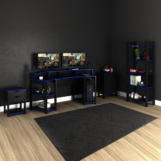 Imagem de Mesa Gamer Para 2 Monitores em Curva Com Estante e 2 Balcões