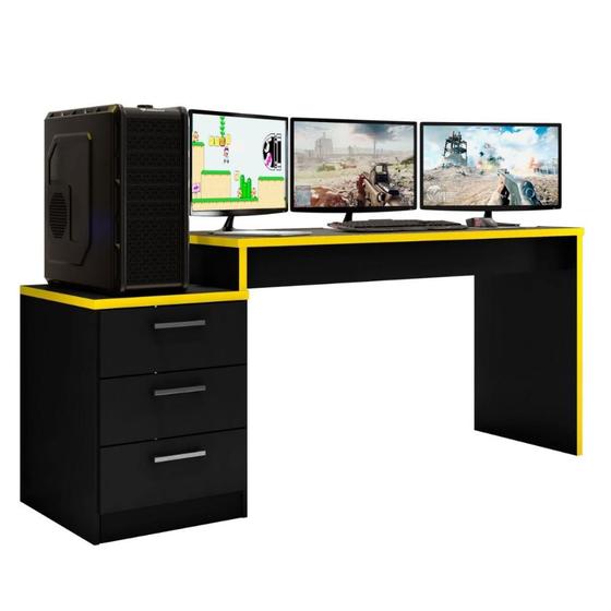 Imagem de Mesa Gamer Para Computador Desk X5- Preto /Amarelo - Larbelle