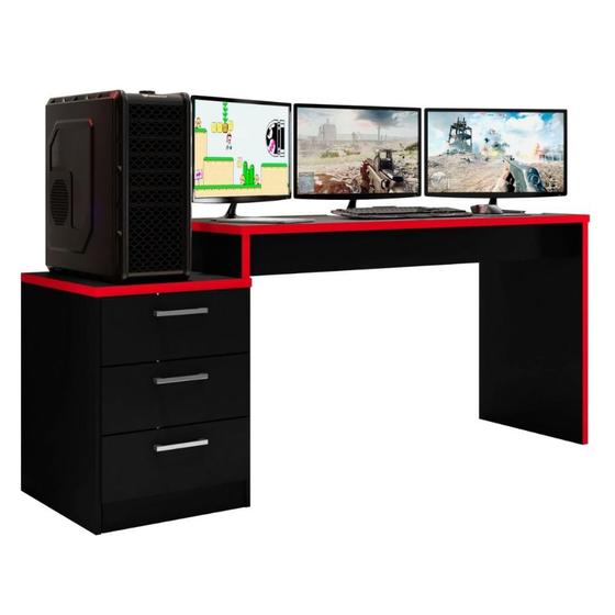 Imagem de Mesa Gamer Para Computador Desk X5 - Preto /Vermelho - Larbelle