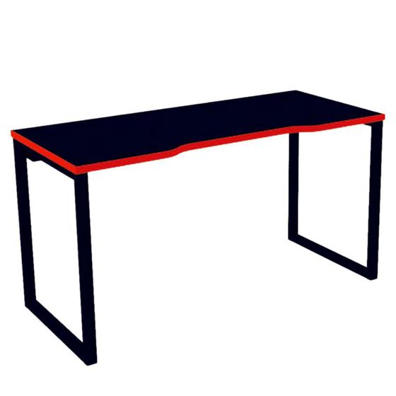 Imagem de Mesa Gamer Retangular Home Office 134 x 60 cm Pé Tubular Cor Preto com Borda Vermelha